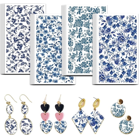 Damask Flower Transfer Paper 4 Design 24Pcs Transfers Paper for Vintage Flower Polymer Clay Transfers Sheets Flowers Transfer Papers Small Ceramic Decals for Earrings Jewelry Making for diy making