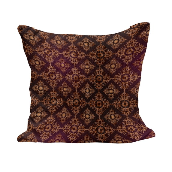 Damask Fluffy Throw Pillow Cushion Cover, Abstract Floral Pattern with Medieval Design Ornamental Victorian Image, Decorative Square Accent Pillow Case, 16" x 16", Orange Magenta Black, by Ambesonne