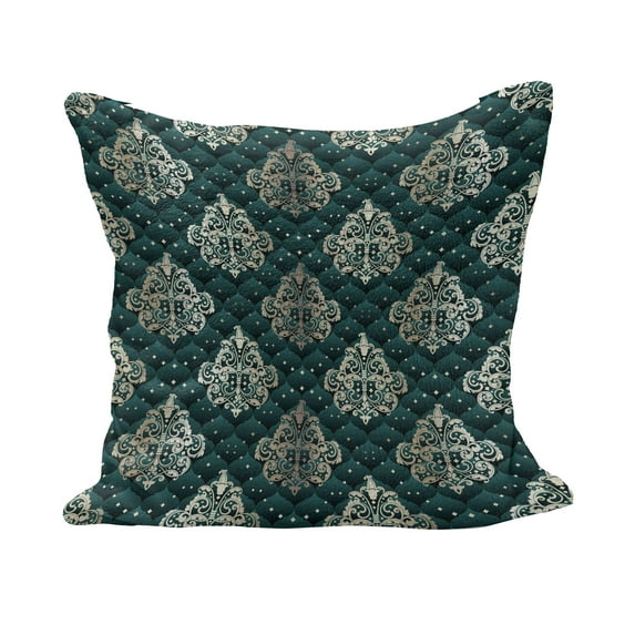 Damask Fluffy Throw Pillow Cushion Cover, French Pattern Inspired by Rococo Era Designs Intricate Renaissance Motifs, Decorative Square Accent Pillow Case, 28" x 28", Dark Teal Eggshell, by Ambesonne
