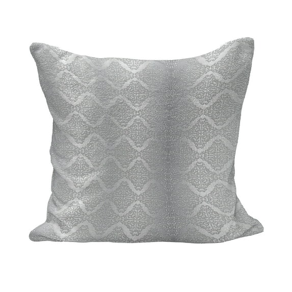 Damask Fluffy Throw Pillow Cushion Cover, Damask Inspired Floral Motifs in Symmetrical Old Fashioned Design Swirls and Curls, Decorative Square Accent Pillow Case, 16" x 16", Grey White, by Ambesonne