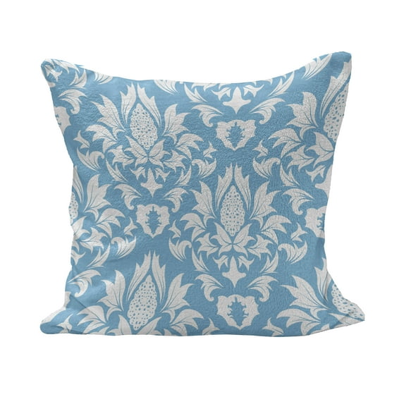 Damask Fluffy Throw Pillow Cushion Cover, Natural Pattern in Blue and White Organic Garden Foliage Old Revival Leaves, Rectangle Accent Pillow Case, 36" x 16", Sky Blue White, by Ambesonne