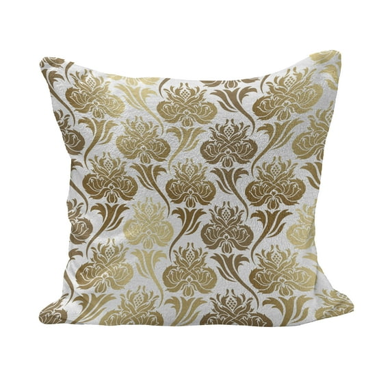 Damask Fluffy Throw Pillow Cushion Cover, Ombre Abstract Image Floral East Inspired Details Print, Decorative Square Accent Pillow Case, 18" x 18", Caramel and Pale Yellow, by Ambesonne