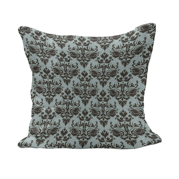 Damask Fluffy Throw Pillow Cushion Cover, Damask Shapes Motif Western Modular Leaves and Rayon Curving Lines Creative Floral, Decorative Square Accent Pillow Case, 18" x 18", Teal Brown, by Ambesonne