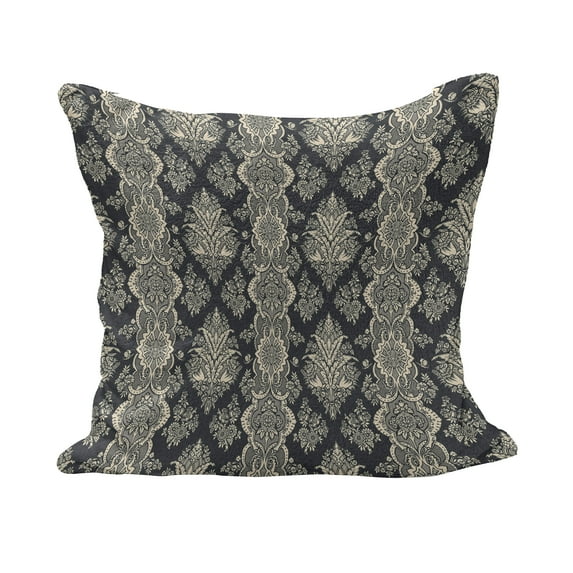 Damask Fluffy Throw Pillow Cushion Cover, Victorian Style Baroque Classic Pattern with Ornamental Floral Leaves Image, Decorative Square Pillow Case, 16" x 16", Charcoal Grey Cream, by Ambesonne