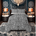 thumbnail image 1 of Damask Gothic Bedding Set Adults Antique Victorian Comforter Set Queen,Sliver Grey Sugar Skull Down Comforter Vintage Baroque Floral Goth Duvet Set,Exotic Bone Skeleton Bohemian Decor, 1 of 7