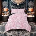 thumbnail image 1 of Damask Gothic Bedding Set Adults Antique Victorian Comforter Set Twin,Pink White Sugar Skull Down Comforter Vintage Baroque Floral Goth Quilt Set,Exotic Bone Skeleton Bohemian Decor, 1 of 7