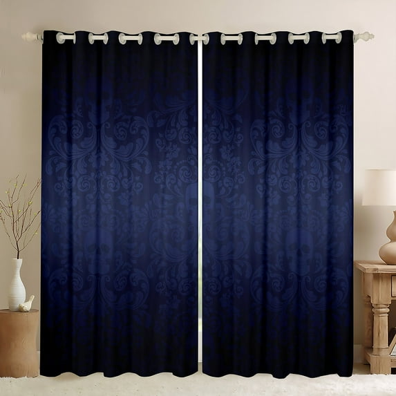 Sugar Skull Window Curtain,Gothic Crow Moth Pattern Curtains,Vintage Black Red Grid Patchwork Window Treatment Curtain Teens Room Decor,Hippie Skeleton Window Drapes,42Wx63L