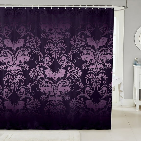 Damask Gothic Shower Curtain Set Antique Victorian Fabric Shower Curtain 72"Wx72"L,Vintage Floral Goth Bathroom Shower ,Purple Lilac