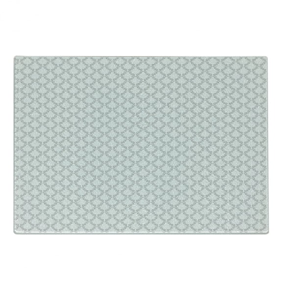 Damask Grey Cutting Board, Continuous Botanical Grid with Floral Petals Bloom in Muted Tones, Decorative Tempered Glass Cutting and Serving Board, in 3 Sizes, by Ambesonne