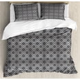 thumbnail image 1 of Damask Grey Duvet Cover Set, Continuous Floral Victorian Pattern Grid on Stripes, Decorative 3 Piece Bedding Set with 2 Pillow Shams, King Size, Pale Taupe Dimgray, by Ambesonne, 1 of 3