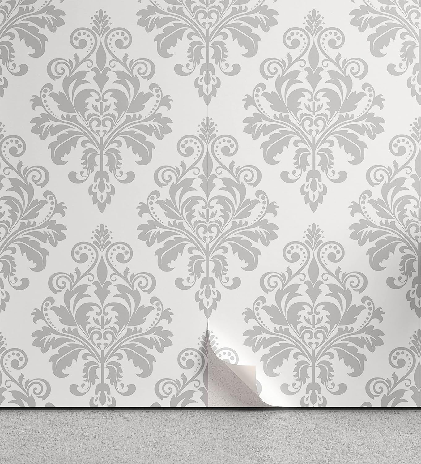 Damask Grey Peel & Stick Wallpaper For Home, Antique Baroque Pattern Of