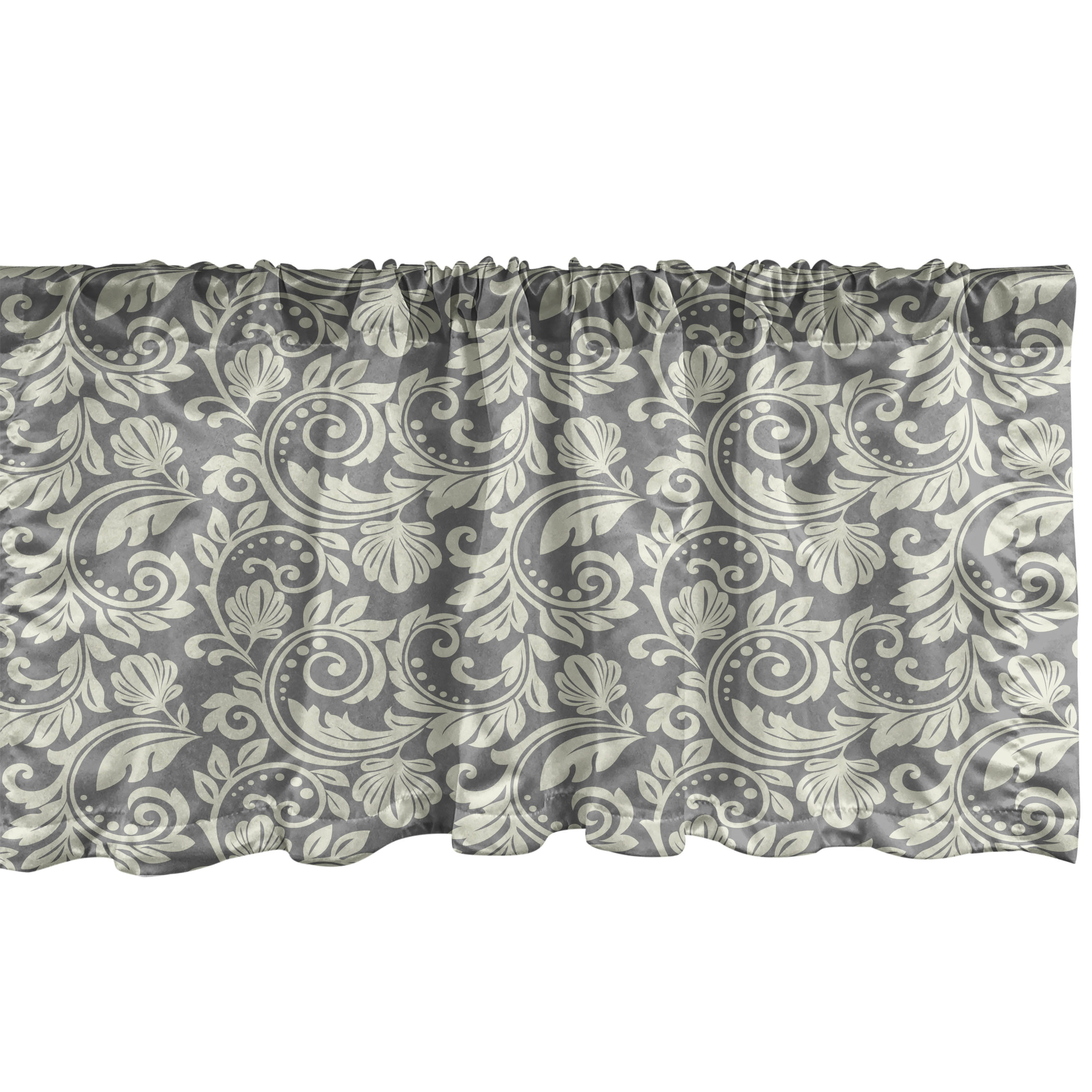 Damask Grey Window Valance, Abstract Botany Curls Repetition in Muted