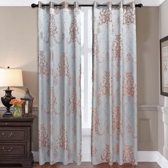 Damask Jacquard Grommet Semi-Blackout curtain Panel, Tall 60x100, Bordeaux By Dolce-Mela