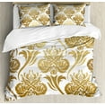 thumbnail image 1 of Damask King Size Duvet Cover Set, Ombre Abstract Image with Floral East Asian Inspired Details Print, Decorative 3 Piece Bedding Set with 2 Pillow Shams, Caramel and Pale Yellow, by Ambesonne, 1 of 3