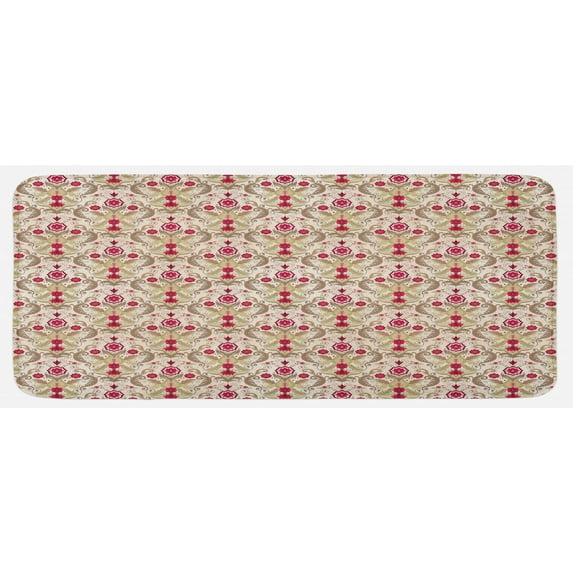 Damask Kitchen Mat, Victorian Classical Italian Style Vintage Floral Motifs Rococo Inspired Curly Leaves, Plush Decorative Kitchen Mat with Non Slip Backing, 47" X 19", Multicolor, by Ambesonne