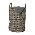 thumbnail image 1 of Damask Laundry Bag, Ethnic Aboriginal Motif with Victorian Rococo Style Effects in Funky Tones, Basket with Handles Drawstring Closure for Laundromats, 13" x 19", Dark Grey and Tan, by Ambesonne, 1 of 4