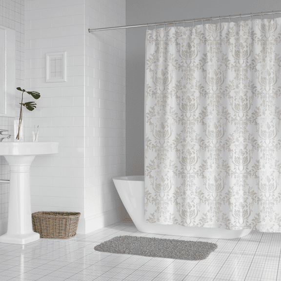 Damask Multi Color Printed Shower Curtain, 72” x 72" + Medium Weight Liners