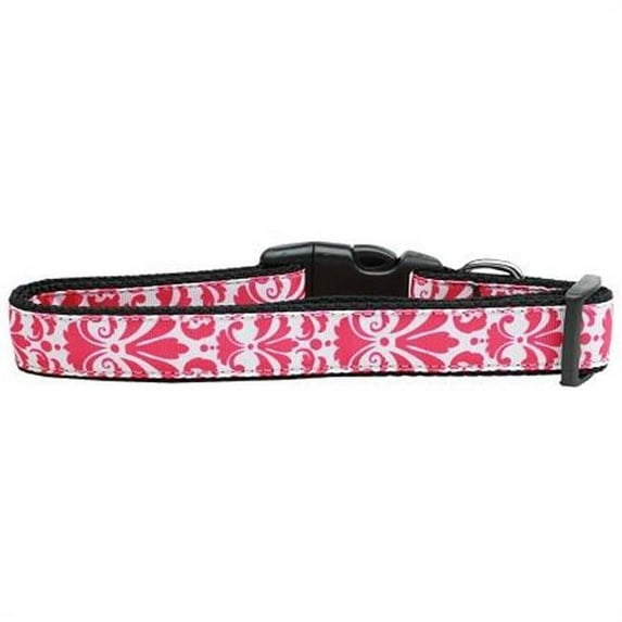 Damask Nylon Dog Collar, Bright Pink - Medium