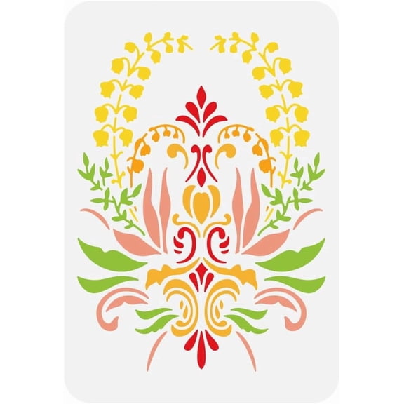 Damask Painting Stencil 8.3x11.7inch Reusable Lily of The Valley Pattern Drawing Template DIY Art Flower Brocade Plants Decoration Stencil for Painting on Wood Wall Fabric Furniture