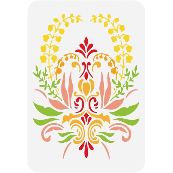 Damask Painting Stencil 8.3x11.7inch Reusable Lily of The Valley Pattern Drawing Template DIY Art Flower Brocade Plants Decoration Stencil for Painting on Wood Wall Fabric Furniture Colorful