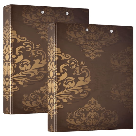 Damask Pattern 12.4x10.6in PVC Round Ring Binder, D-Ring 3-Hole, Metal Clip, 200 Sheets