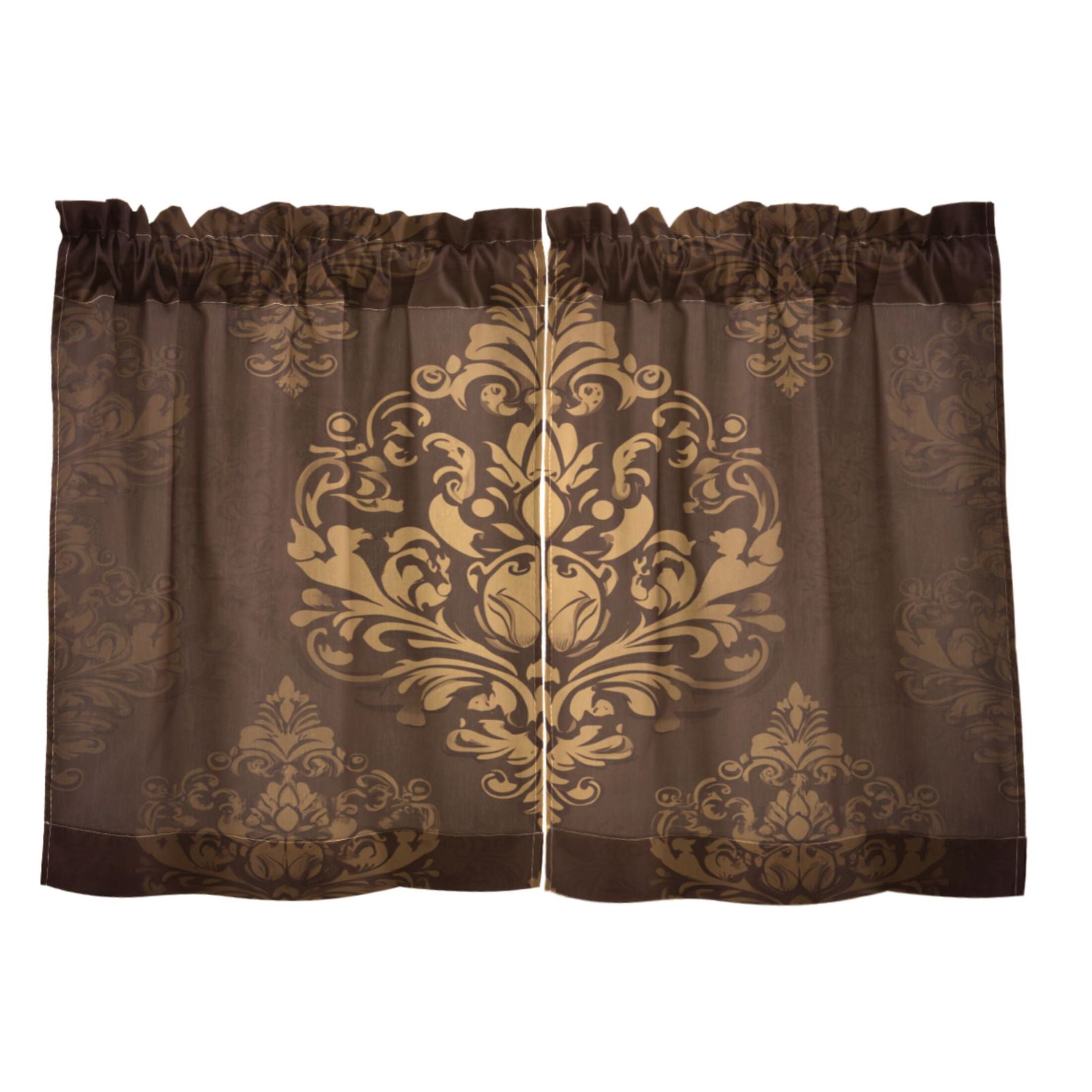 Damask Pattern 27"x36" Linen Look Cafe Curtain Set with Privacy and UV Protection