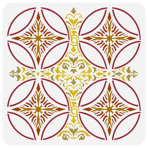 Damask Pattern Stencils 11.8x11.8 inch Floor Tile Stencil Template Plastic Circular Damask Patterns Stencil Reusable DIY Art and Craft Stencil