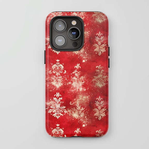 Damask Pattern for All iPhone Series Tough Phone Case Vintage Red