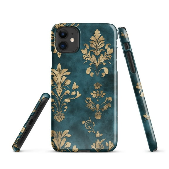 Damask Print Cell Phone Case, Blue and Gold Snap case for iPhone® (iPhone 11)