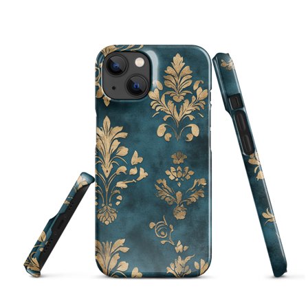 Damask Print Cell Phone Case, Blue and Gold Snap case for iPhone® (iPhone 14)