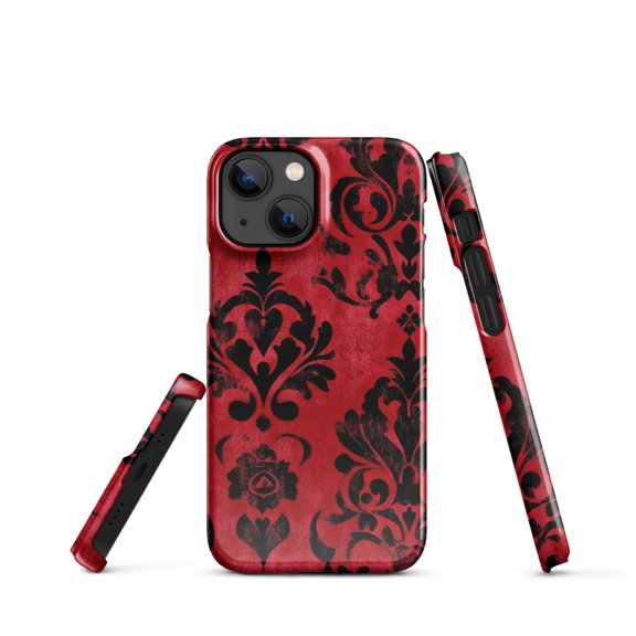 Damask Print Cell Phone Case, Witchy Things, Red and Black Snap case for iPhone® (iPhone 13 Mini)
