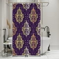 thumbnail image 1 of Damask Print Shower Curtains Abstract Purple and Gold Damask Floral Pattern Design Bathroom Decor Waterproof Polyester Fabric 36x72 Inch Shower Curtains Sets with Hooks, 1 of 6
