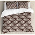 thumbnail image 1 of Damask Queen Size Duvet Cover Set, Victorian Floral Pattern with Blooming Foliage Leaves on Dark Toned Backdrop, Decorative 3 Piece Bedding Set with 2 Pillow Shams, Brown and Beige, by Ambesonne, 1 of 3