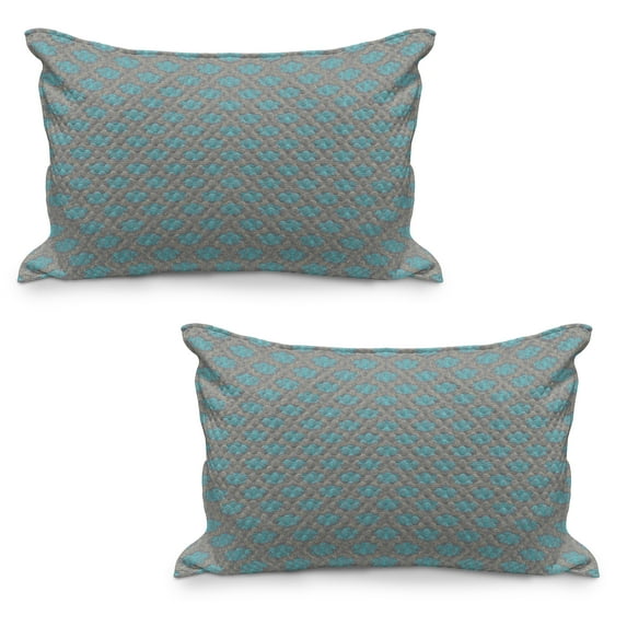 Damask Quilted Pillowcover Set of 2, Venetian Style Damask Swirled Lines and Blossoms Italian Flourish, Standard Queen Size Pillow Cover for Bedroom, 30" x 20", Cocoa Sky Blue Yellow, by Ambesonne