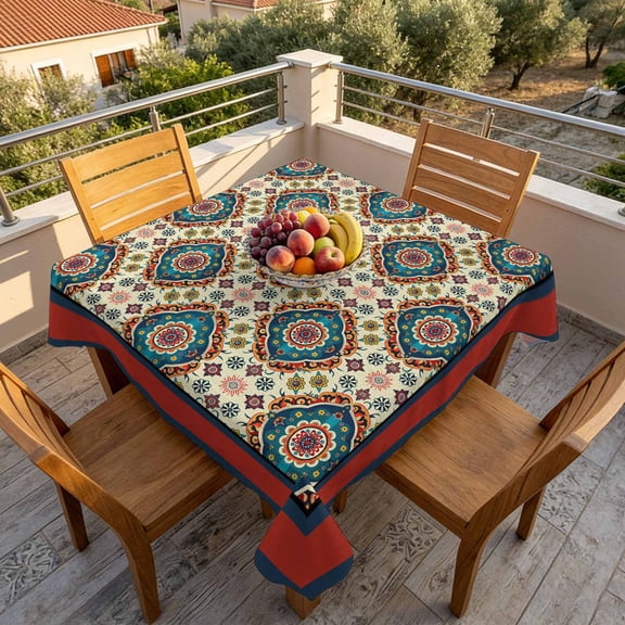 Damask Seamless Bohemian Retro Floral Table Cloth 60x60in, Waterproof Square Tablecloth Wipeable Tablecloths Ethnic Vintage Pattern Table Covers for Dining Tables Party Indoor Outdoor