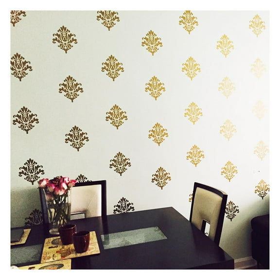 Damask Set of 18 Vinyl Wall Decal Self Adhesive Wall Pattern Decals Stickers Size: 8" H x 6.75"L (each) - Color: Metallic Gold