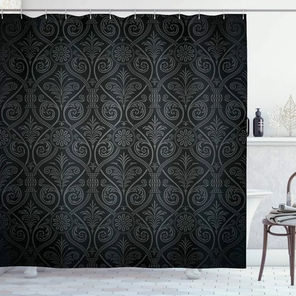 Damask Shower Curtain Antique Baroque Pattern Mild Ombre Shade Gothic Victorian Style Fabric Bathroom Decor with Dark Grey
