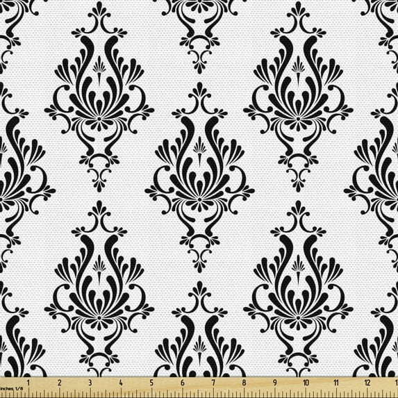 Ambesonne Vintage Fabric by the Yard Upholstery, Baroque Victorian Style, 1 Yard, Black White