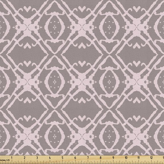 Ambesonne Damask Fabric by the Yard Upholstery, Grunge Look Flowers Petals, 10 Yards, Pale Mauve Taupe Rose