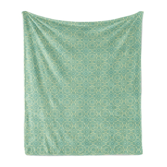 Damask Soft Flannel Fleece Blanket, Abstract Intricate Modernized Antique Inspired Print in Muted Pastel Tones, Cozy Plush for Indoor and Outdoor Use, 50" x 60", Pale Teal and Cream, by Ambesonne