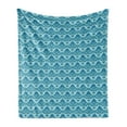 thumbnail image 1 of Damask Soft Flannel Fleece Blanket, Blue Colored Pattern with Western Style Tile Revival Flourish Baroque Influences, Cozy Plush for Indoor and Outdoor Use, 50" x 70", Blue Seafoam, by Ambesonne, 1 of 5
