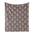 thumbnail image 1 of Damask Soft Flannel Fleece Blanket, Wildflowers with Symmetric Leaves Vintage Arrangement Curls and Swirls Design, Cozy Plush for Indoor and Outdoor Use, 50" x 60", Dark Brown Cream, by Ambesonne, 1 of 5