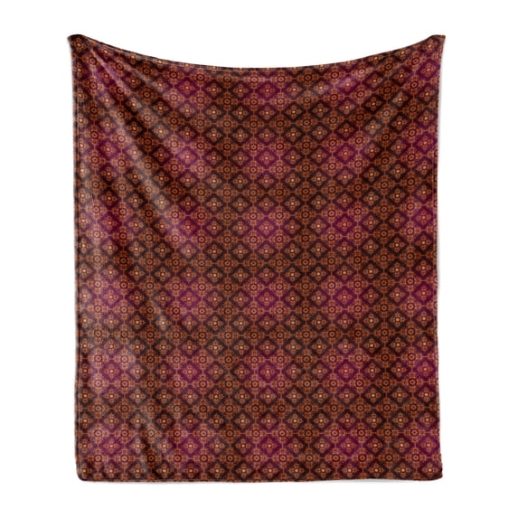 Damask Soft Flannel Fleece Throw Blanket, Abstract Floral Pattern with Medieval Design Ornamental Victorian Image, Cozy Plush for Indoor and Outdoor Use, 60" x 80", Orange Magenta Black, by Ambesonne