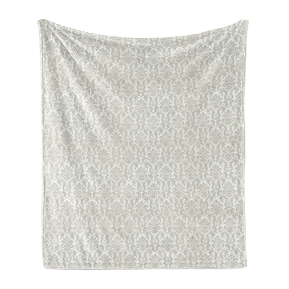 Damask Soft Flannel Fleece Throw Blanket, Abstract Floral Pattern Wedding Inspired Soft Colored Design Complex Motifs, Cozy Plush for Indoor and Outdoor Use, 50" x 60", Cream Beige, by Ambesonne