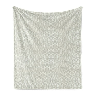 Damask Soft Flannel Fleece Throw Blanket, Abstract Floral Pattern Wedding Inspired Soft Colored Design Complex Motifs, Cozy Plush for Indoor and Outdoor Use, 70" x 90", Cream Beige, by Ambesonne
