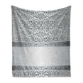 thumbnail image 1 of Damask Soft Flannel Fleece Throw Blanket, Baroque Damask Curves Rococo Style Motifs Floral Renaissance Revival Design, Cozy Plush for Indoor and Outdoor Use, 70" x 90", Grey Pale Grey, by Ambesonne, 1 of 6