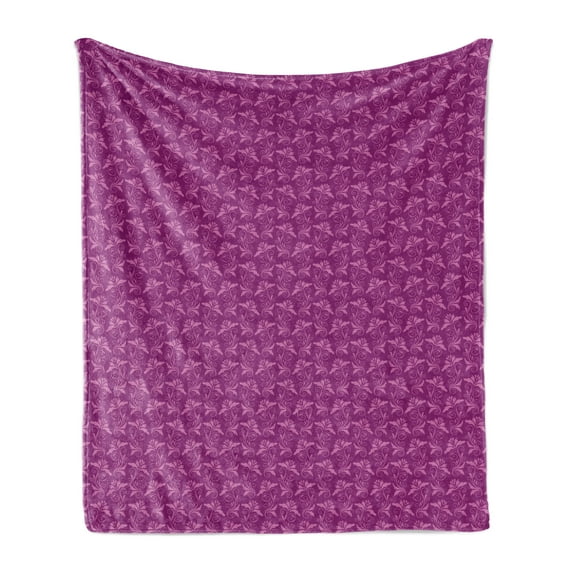 Damask Soft Flannel Fleece Throw Blanket, Monochrome Abstract Flowers and Leaves Ornaments Illustration, Cozy Plush for Indoor and Outdoor Use, 70" x 90", Magenta Fuchsia, by Ambesonne