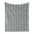 thumbnail image 1 of Damask Soft Flannel Fleece Throw Blanket, Symmetrical Civilizations Motif with Floral Arrangement Leaves and Flower Buds, Cozy Plush for Indoor and Outdoor Use, 60" x 80", Cream Grey, by Ambesonne, 1 of 6