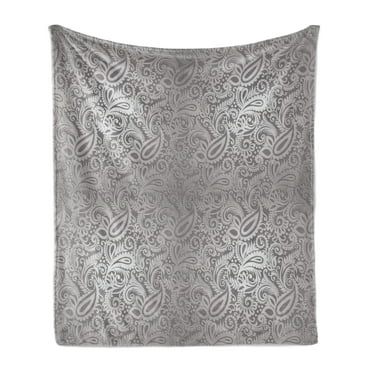 Damask Soft Flannel Fleece Throw Blanket, Traditional Paisley Pattern Old Fashioned Royal Floral Ornamental Tile Design, Cozy Plush for Indoor and Outdoor Use, 50" x 70", Dimgray Grey, by Ambesonne