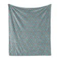 thumbnail image 1 of Damask Soft Flannel Fleece Throw Blanket, Venetian Style Damask Swirled Lines and Blossoms Italian Flourish, Cozy Plush for Indoor and Outdoor Use, 50" x 70", Cocoa Sky Blue Yellow, by Ambesonne, 1 of 5